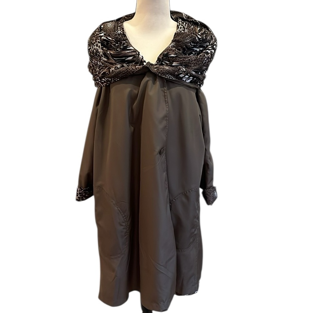 Ipse Reversible Animal Print Brown Black Olive Green Rain Jacket Hood XL Travel
